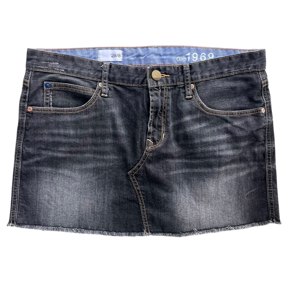 Gap 1969 Women's 29/8 Black Gray Wash Denim Frayed Hem Micro Mini Jean Skirt Y2K